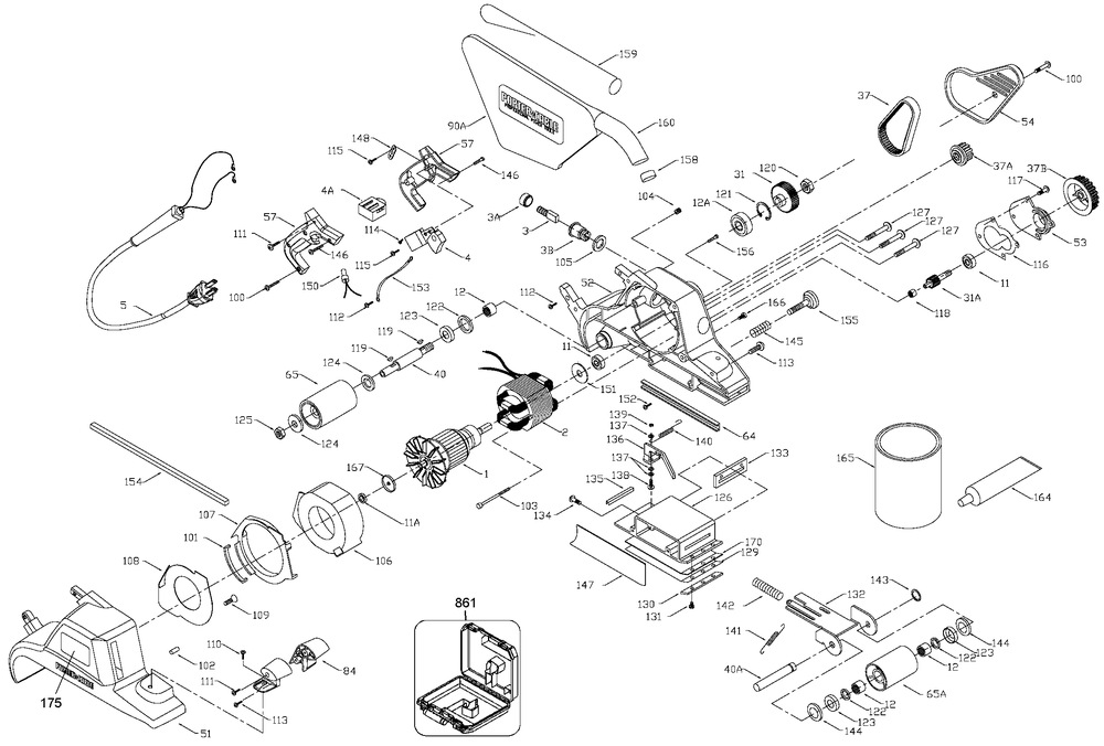Page A Diagram and Parts List for 362V Type 8 Porter Cable Belt or Drum Sander